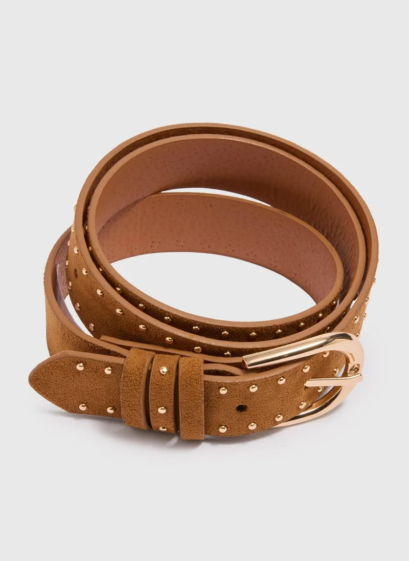 Matalan Tan Faux Suede Studded Belt